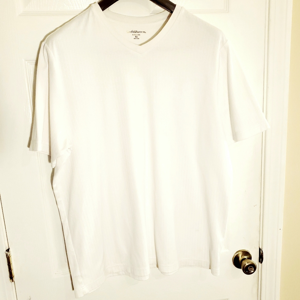 WHITE Mens XL Croft & Barrow Ribbed V-Neck T Shirt Shadow Stripe Effect CLEAN